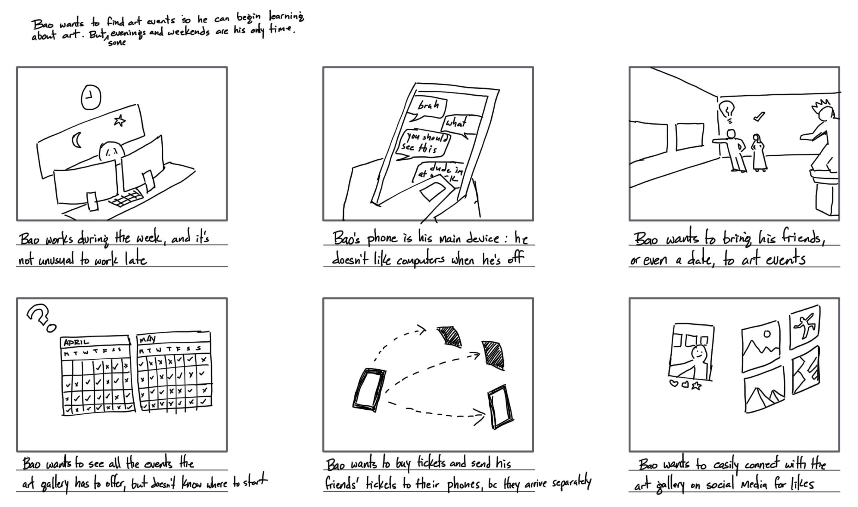 Storyboard created to understand Bao's day.
