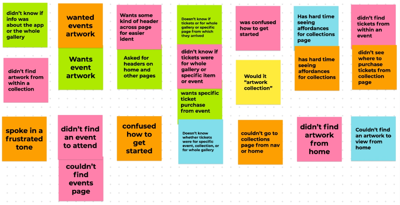 Usability issues and insights gathered from testers one and two while using the wireframe prototype.