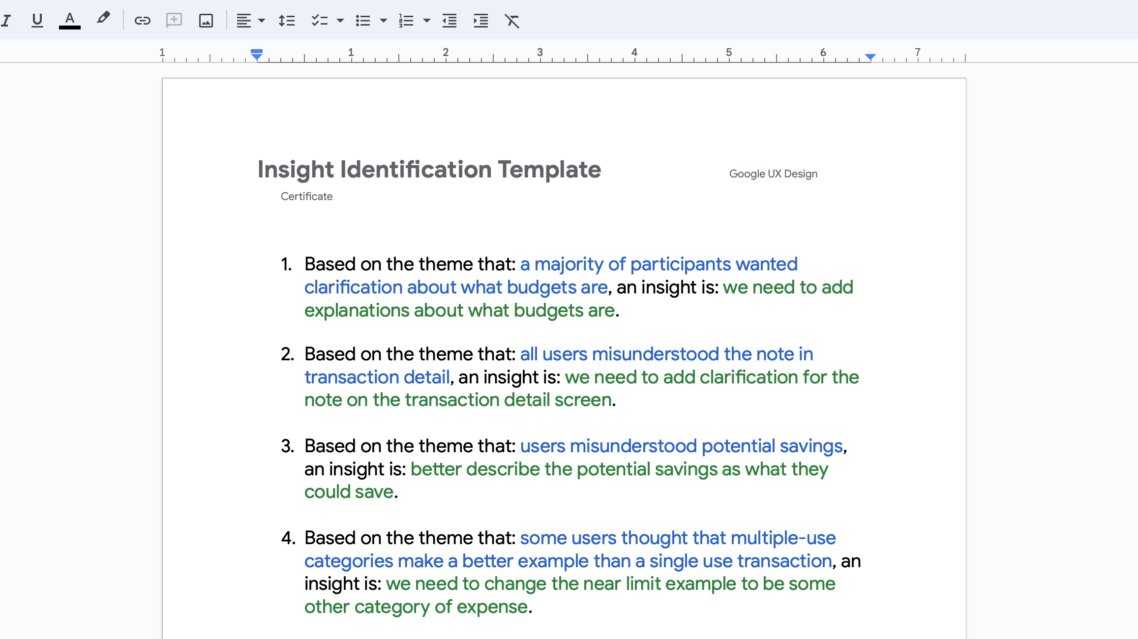 Insight identification data distilled into meaningful directions.