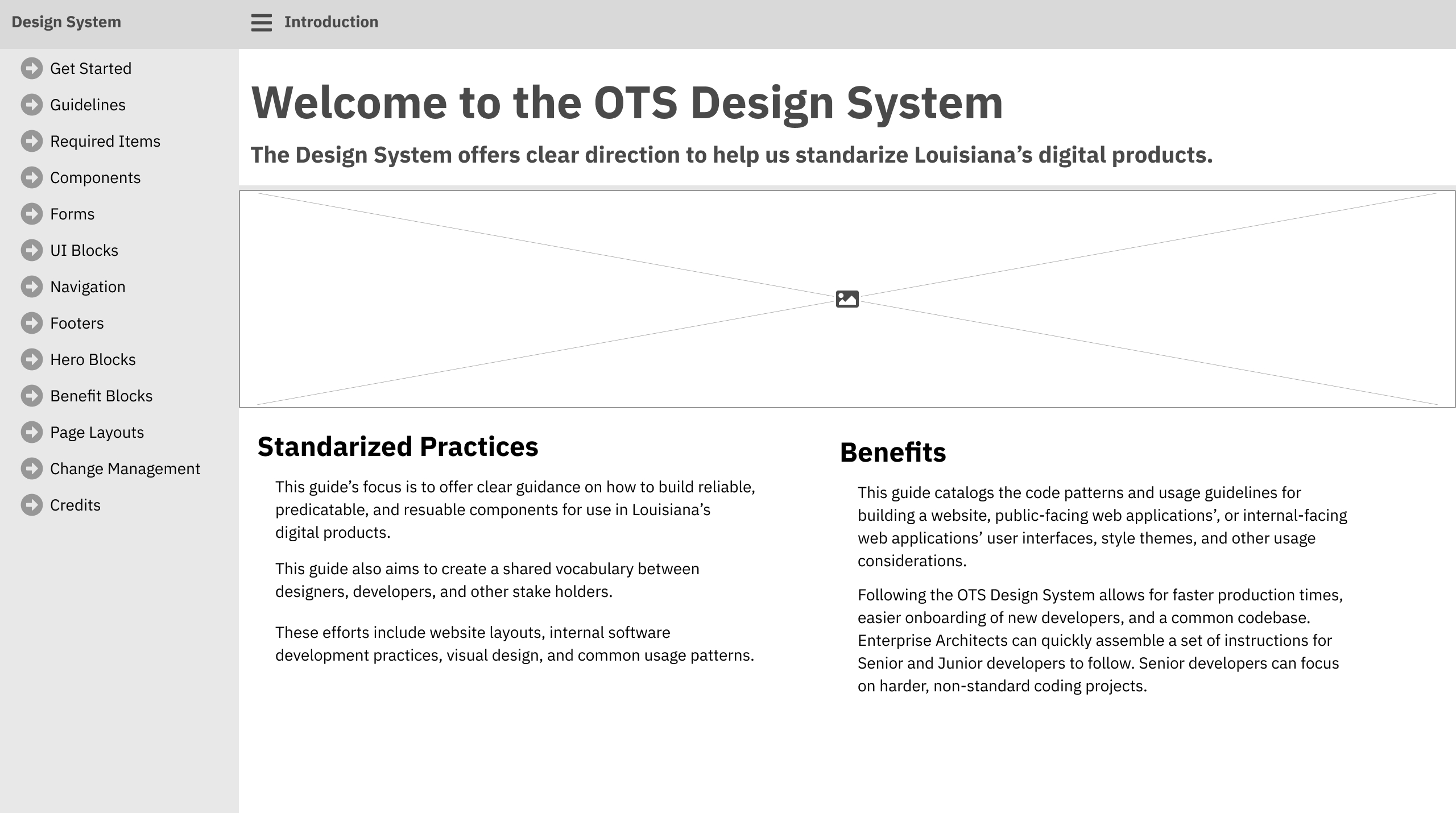 Layout idea for the home page in the design system.