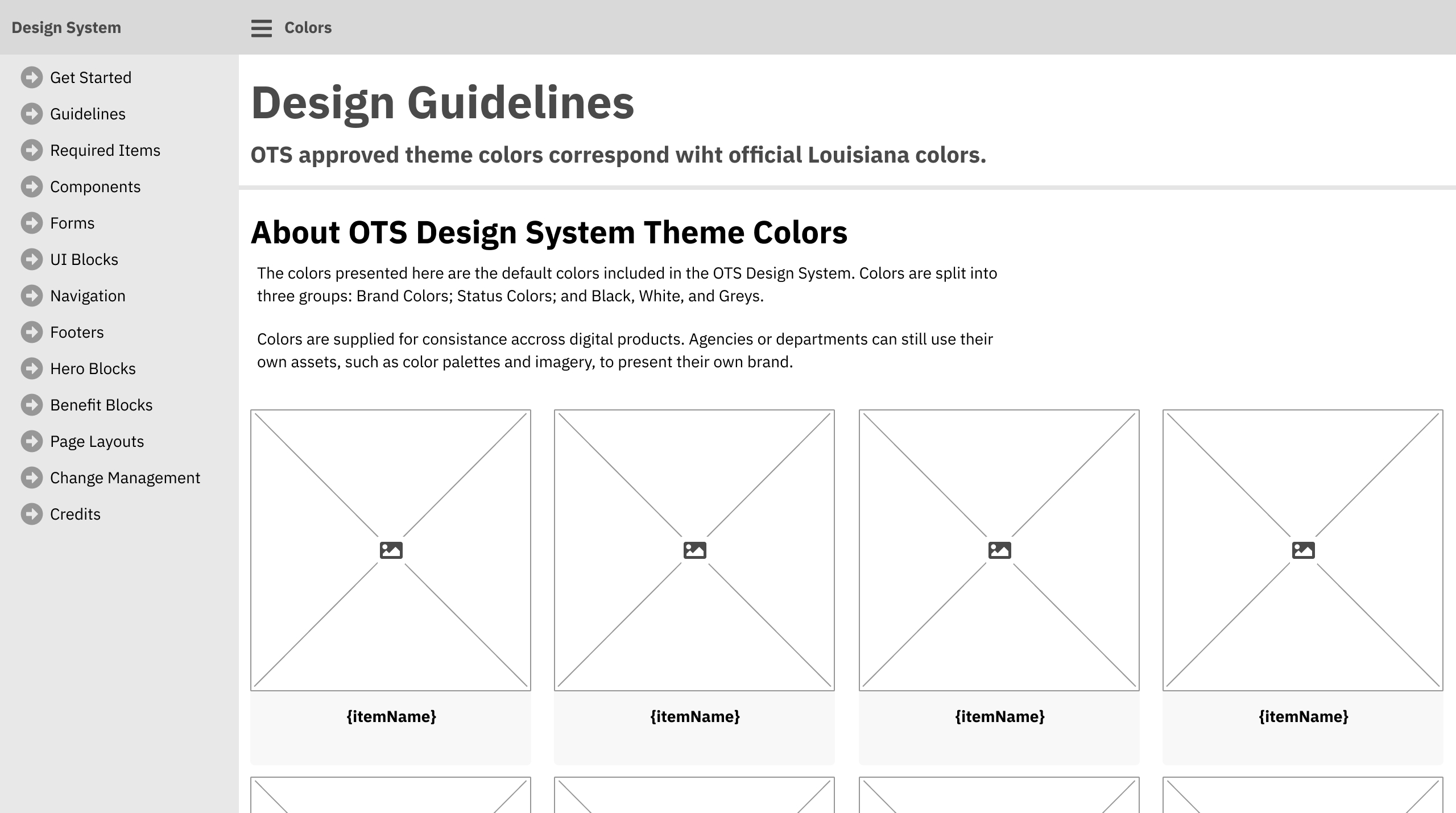 Layout idea for the area page in the design system.