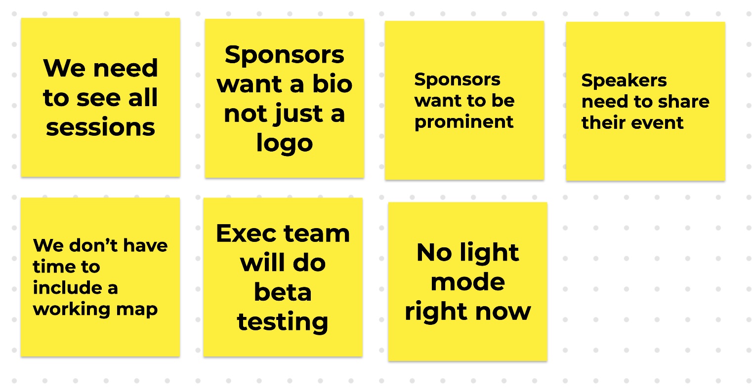Feature constraints captured from an executive team member.
