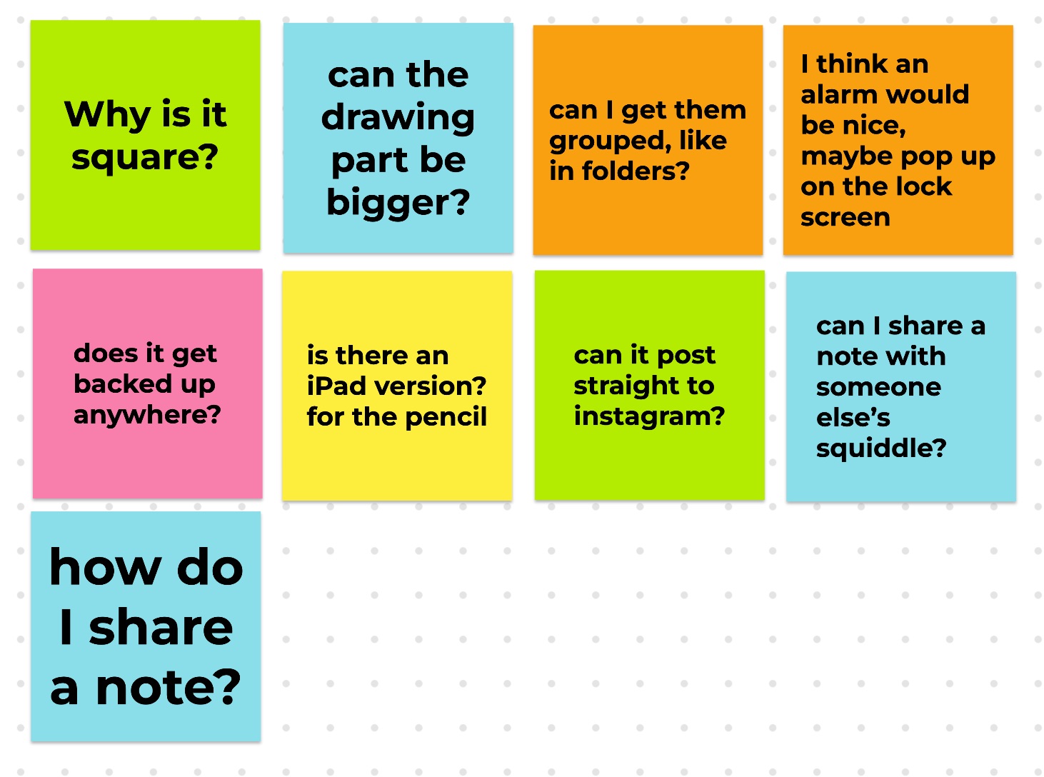 Questions from wireframe prototype tester number one.