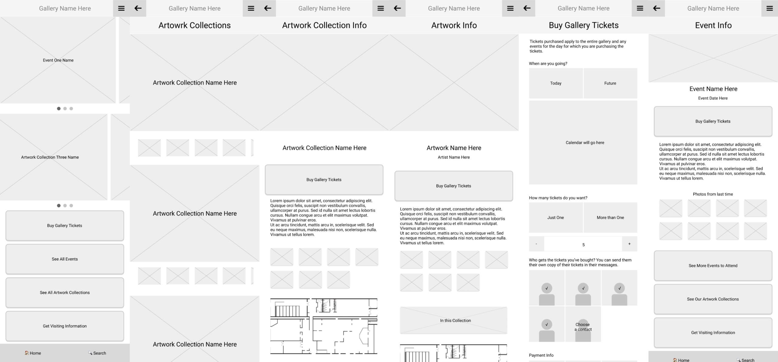 Digital wireframes created from the best concepts from the crazy eight ideations.